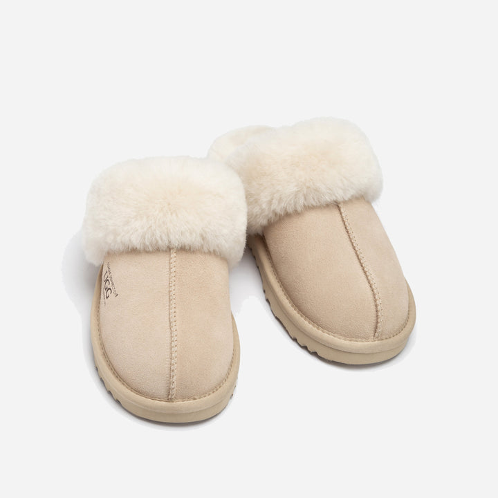 OZWEAR UGG Slippers Premium Australia Sheepskin Unisex Scuffete Suede (Unisex Cow Suede)