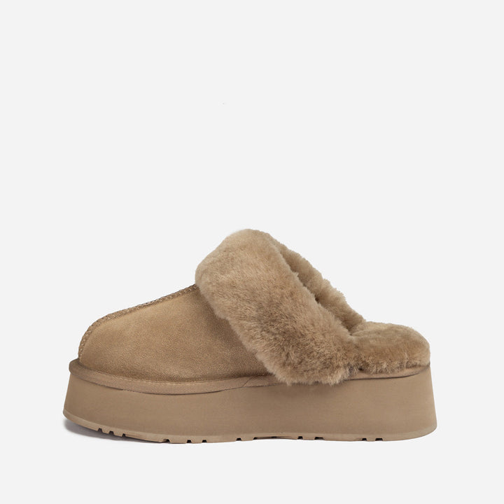 OZWEAR UGG Platform Slipper (Elastic Logo & Wool Strap) 4.5cm (Detachable Feature)(Water Resistant)