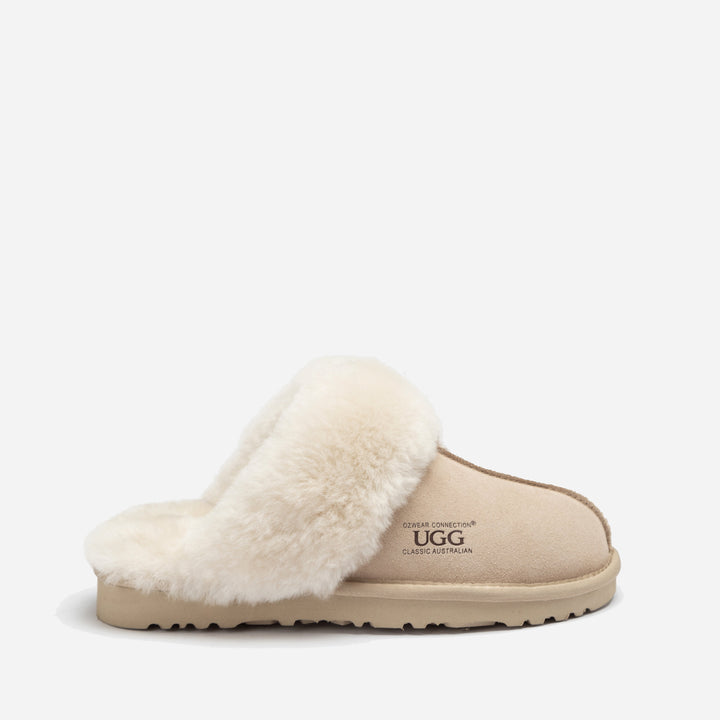 OZWEAR UGG Slippers Premium Australia Sheepskin Unisex Scuffete Suede (Unisex Cow Suede)