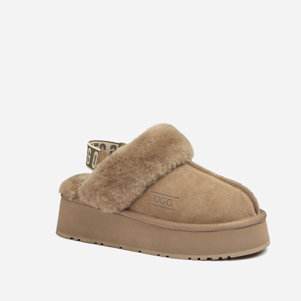 OZWEAR UGG Platform Slipper (Elastic Logo & Wool Strap) 4.5cm (Detachable Feature)(Water Resistant)
