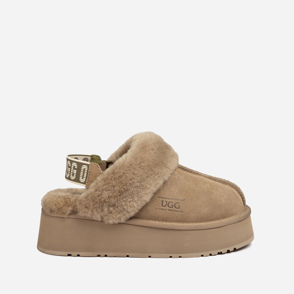OZWEAR UGG Platform Slipper (Elastic Logo & Wool Strap) 4.5cm (Detachable Feature)(Water Resistant)