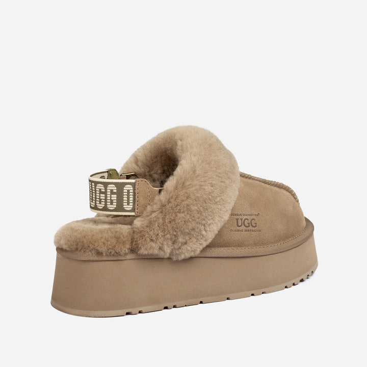 OZWEAR UGG Platform Slipper (Elastic Logo & Wool Strap) 4.5cm (Detachable Feature)(Water Resistant)