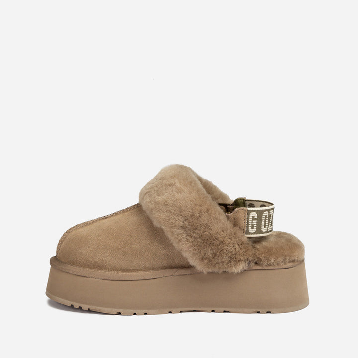 OZWEAR UGG Platform Slipper (Elastic Logo & Wool Strap) 4.5cm (Detachable Feature)(Water Resistant)