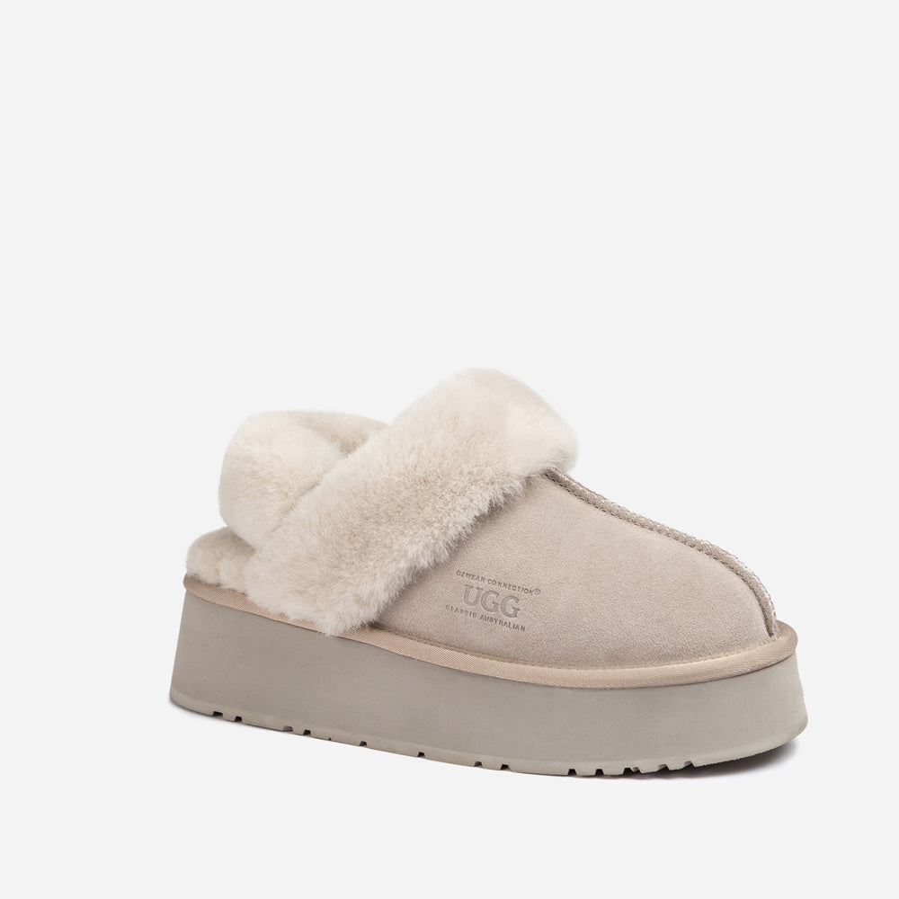 OZWEAR UGG Platform Slipper (Elastic Logo & Wool Strap) 4.5cm (Detachable Feature)(Water Resistant)