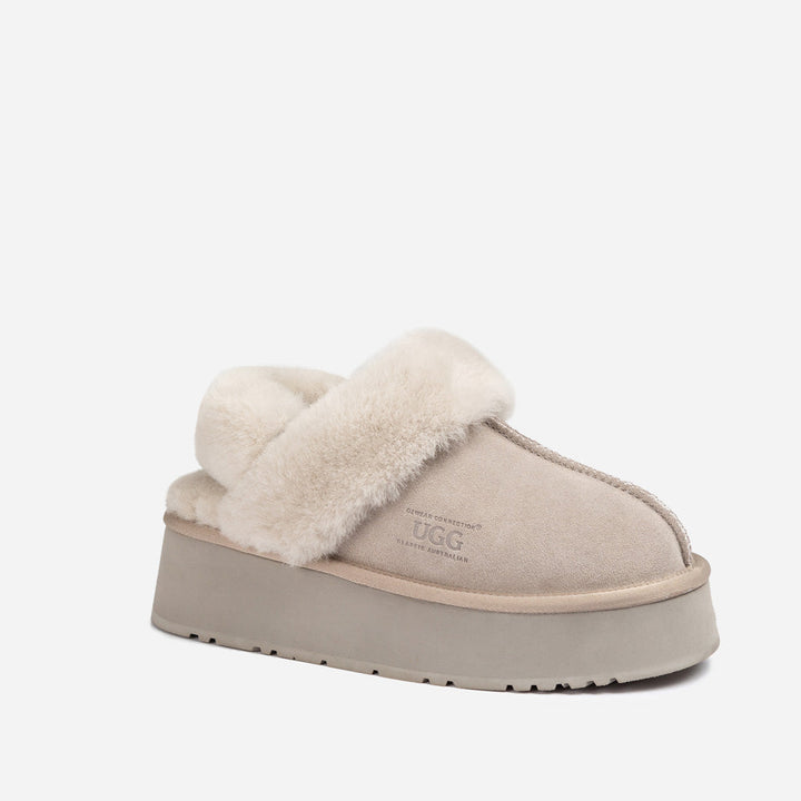 OZWEAR UGG Platform Slipper (Elastic Logo & Wool Strap) 4.5cm (Detachable Feature)(Water Resistant)