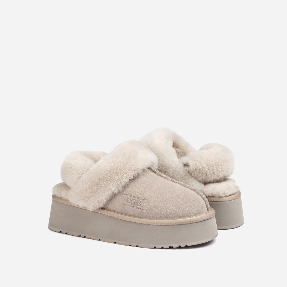 OZWEAR UGG Platform Slipper (Elastic Logo & Wool Strap) 4.5cm (Detachable Feature)(Water Resistant)