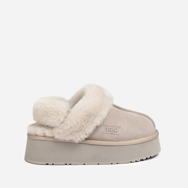 OZWEAR UGG Platform Slipper (Elastic Logo & Wool Strap) 4.5cm (Detachable Feature)(Water Resistant)