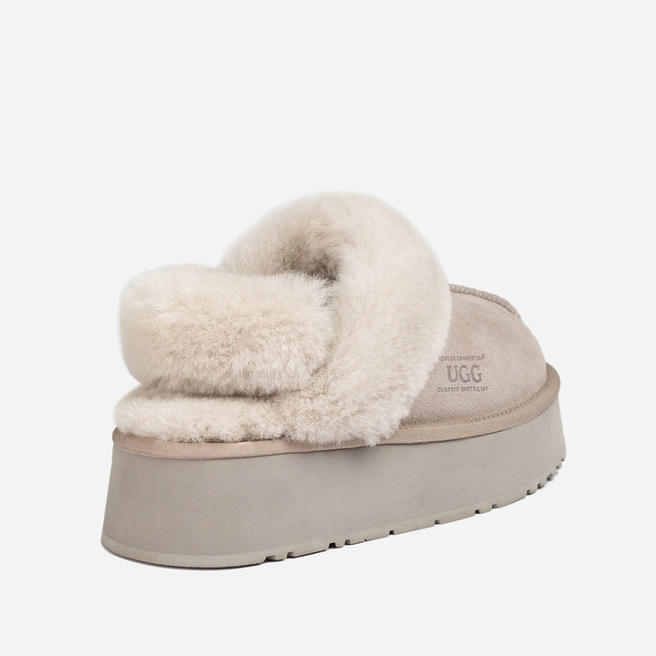 OZWEAR UGG Platform Slipper (Elastic Logo & Wool Strap) 4.5cm (Detachable Feature)(Water Resistant)