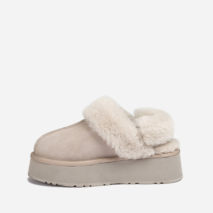 OZWEAR UGG Platform Slipper (Elastic Logo & Wool Strap) 4.5cm (Detachable Feature)(Water Resistant)