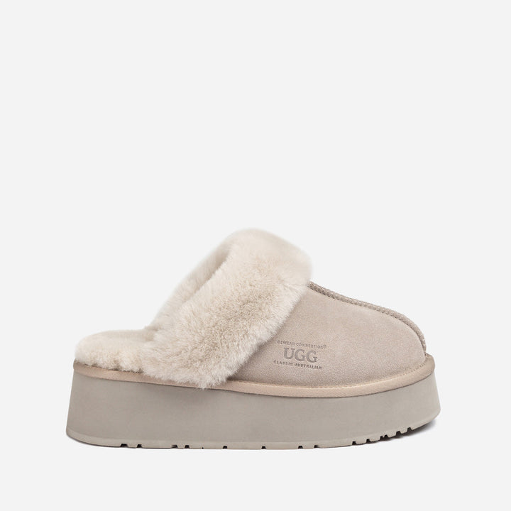 OZWEAR UGG Platform Slipper (Elastic Logo & Wool Strap) 4.5cm (Detachable Feature)(Water Resistant)