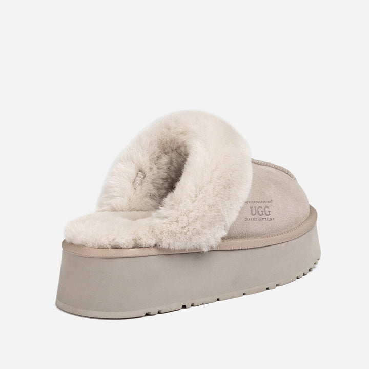 OZWEAR UGG Platform Slipper (Elastic Logo & Wool Strap) 4.5cm (Detachable Feature)(Water Resistant)