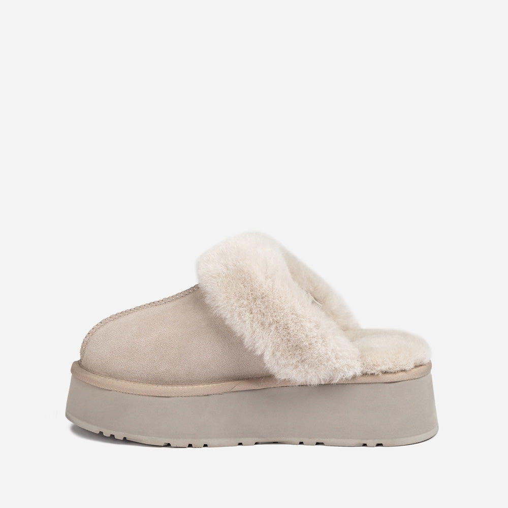 OZWEAR UGG Platform Slipper (Elastic Logo & Wool Strap) 4.5cm (Detachable Feature)(Water Resistant)