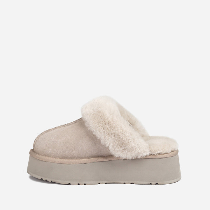 OZWEAR UGG Platform Slipper (Elastic Logo & Wool Strap) 4.5cm (Detachable Feature)(Water Resistant)