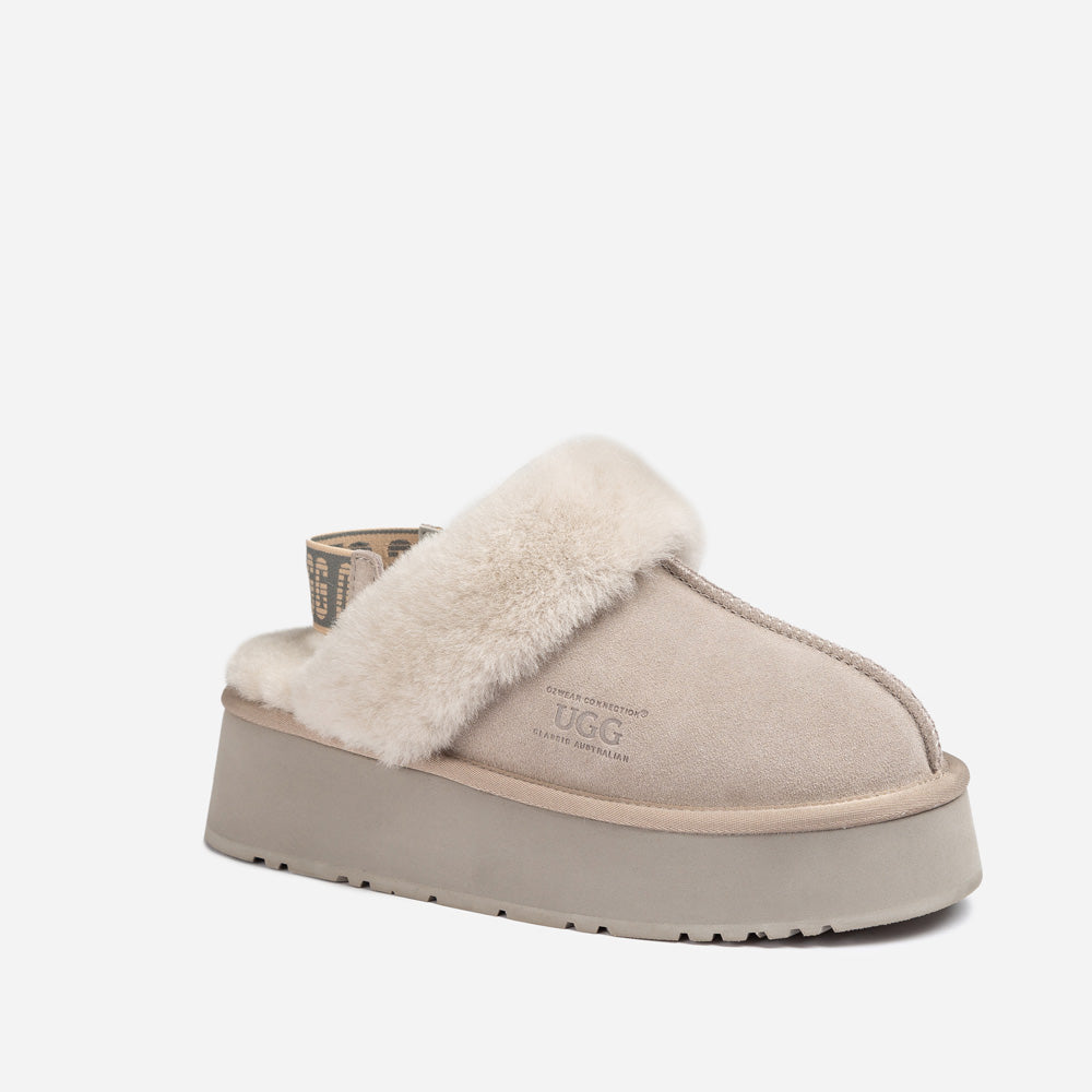 OZWEAR UGG Platform Slipper (Elastic Logo & Wool Strap) 4.5cm (Detachable Feature)(Water Resistant)