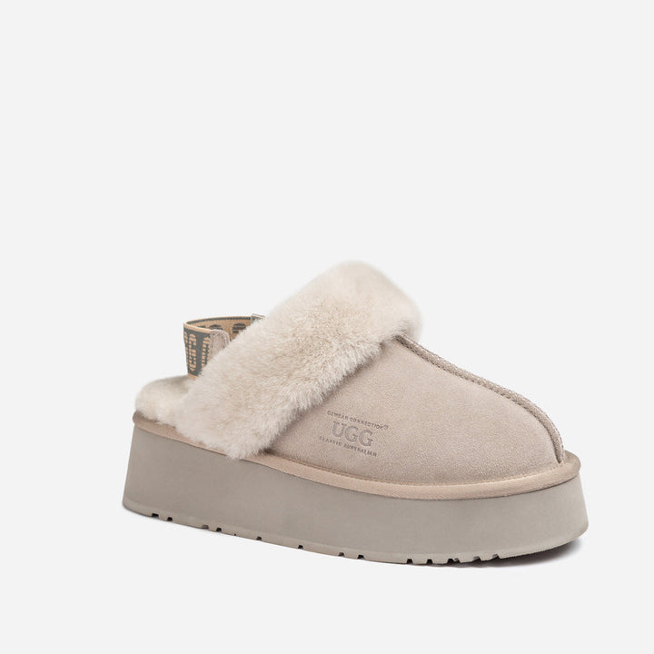 OZWEAR UGG Platform Slipper (Elastic Logo & Wool Strap) 4.5cm (Detachable Feature)(Water Resistant)