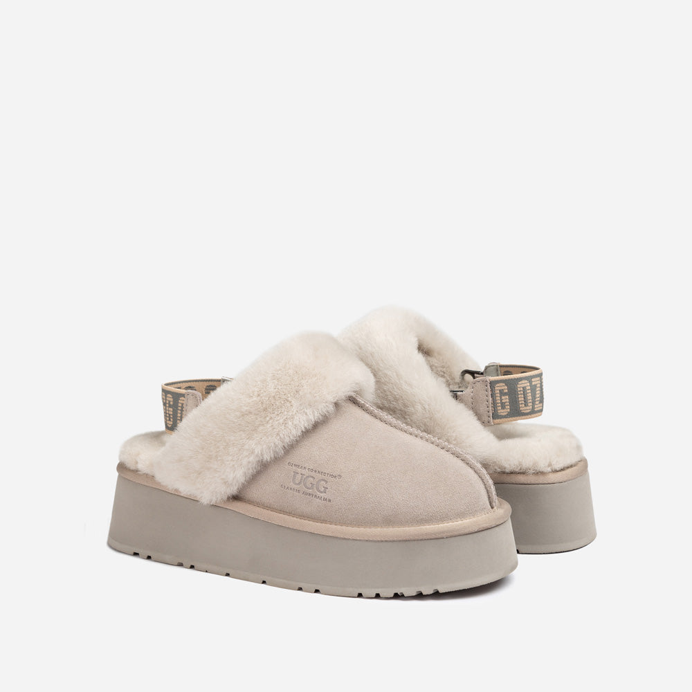 OZWEAR UGG Platform Slipper (Elastic Logo & Wool Strap) 4.5cm (Detachable Feature)(Water Resistant)