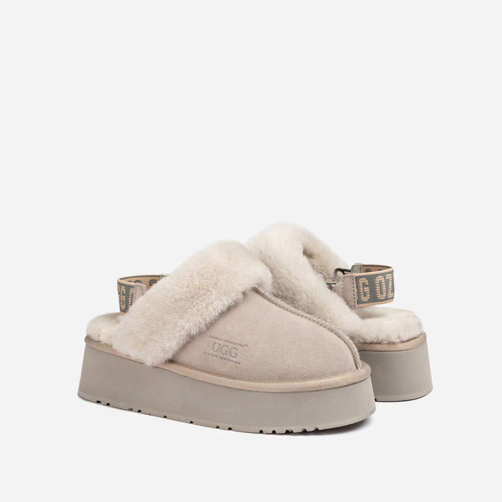 OZWEAR UGG Platform Slipper (Elastic Logo & Wool Strap) 4.5cm (Detachable Feature)(Water Resistant)