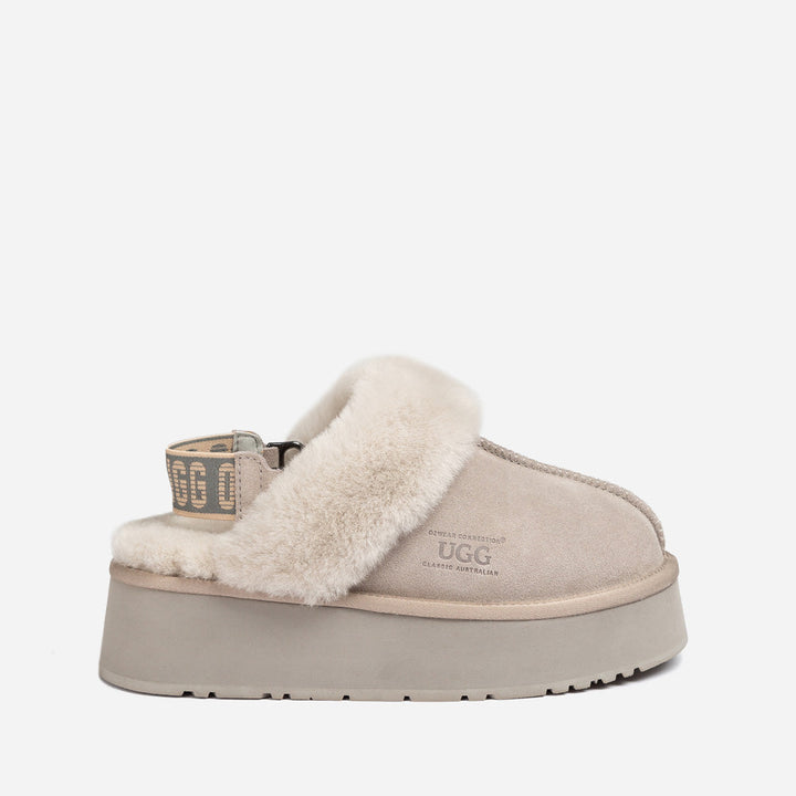 OZWEAR UGG Platform Slipper (Elastic Logo & Wool Strap) 4.5cm (Detachable Feature)(Water Resistant)