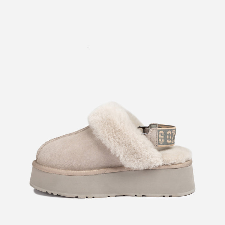 OZWEAR UGG Platform Slipper (Elastic Logo & Wool Strap) 4.5cm (Detachable Feature)(Water Resistant)