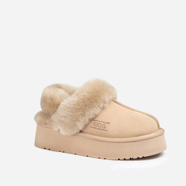 OZWEAR UGG Platform Slipper (Elastic Logo & Wool Strap) 4.5cm (Detachable Feature)(Water Resistant)