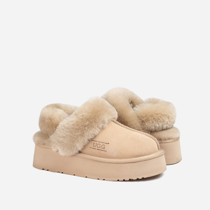 OZWEAR UGG Platform Slipper (Elastic Logo & Wool Strap) 4.5cm (Detachable Feature)(Water Resistant)