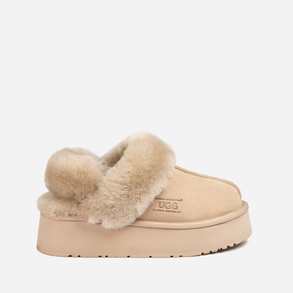 OZWEAR UGG Platform Slipper (Elastic Logo & Wool Strap) 4.5cm (Detachable Feature)(Water Resistant)