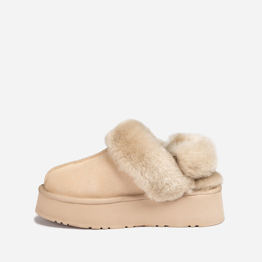 OZWEAR UGG Platform Slipper (Elastic Logo & Wool Strap) 4.5cm (Detachable Feature)(Water Resistant)