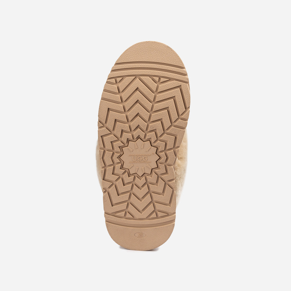 OZWEAR UGG Platform Slipper (Elastic Logo & Wool Strap) 4.5cm (Detachable Feature)(Water Resistant)