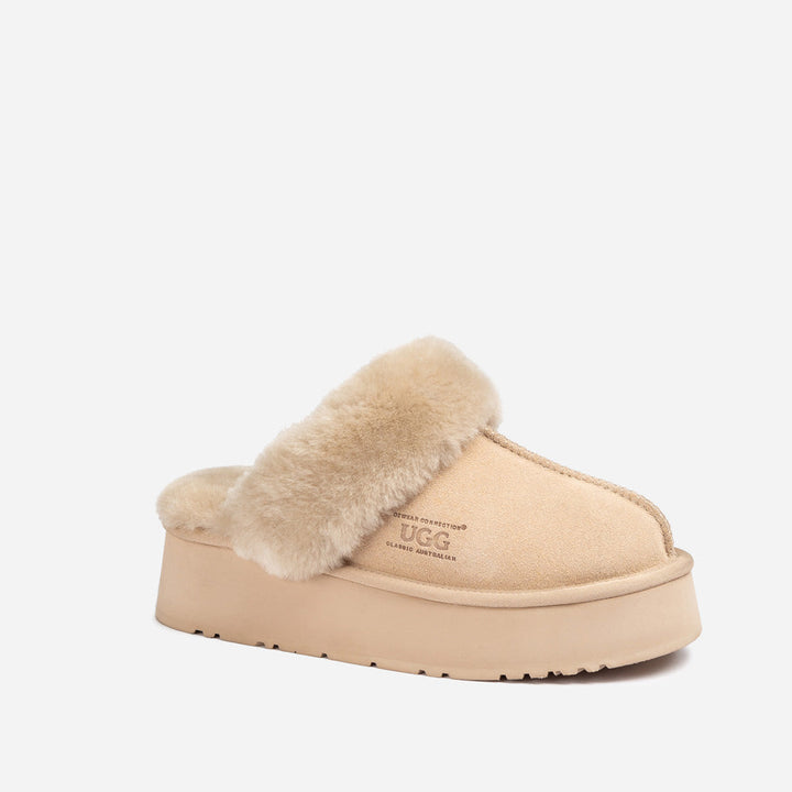 OZWEAR UGG Platform Slipper (Elastic Logo & Wool Strap) 4.5cm (Detachable Feature)(Water Resistant)