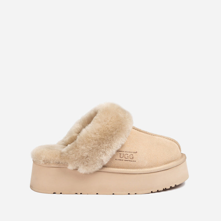 OZWEAR UGG Platform Slipper (Elastic Logo & Wool Strap) 4.5cm (Detachable Feature)(Water Resistant)