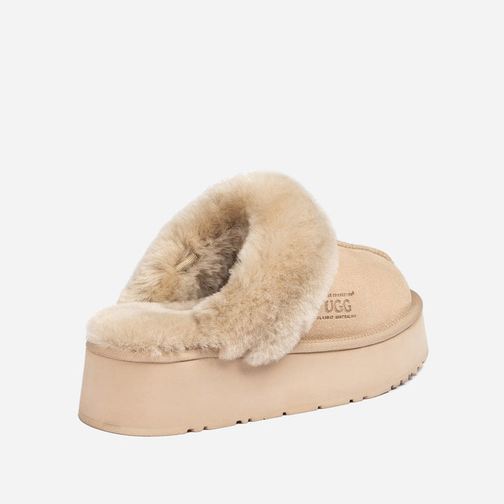OZWEAR UGG Platform Slipper (Elastic Logo & Wool Strap) 4.5cm (Detachable Feature)(Water Resistant)