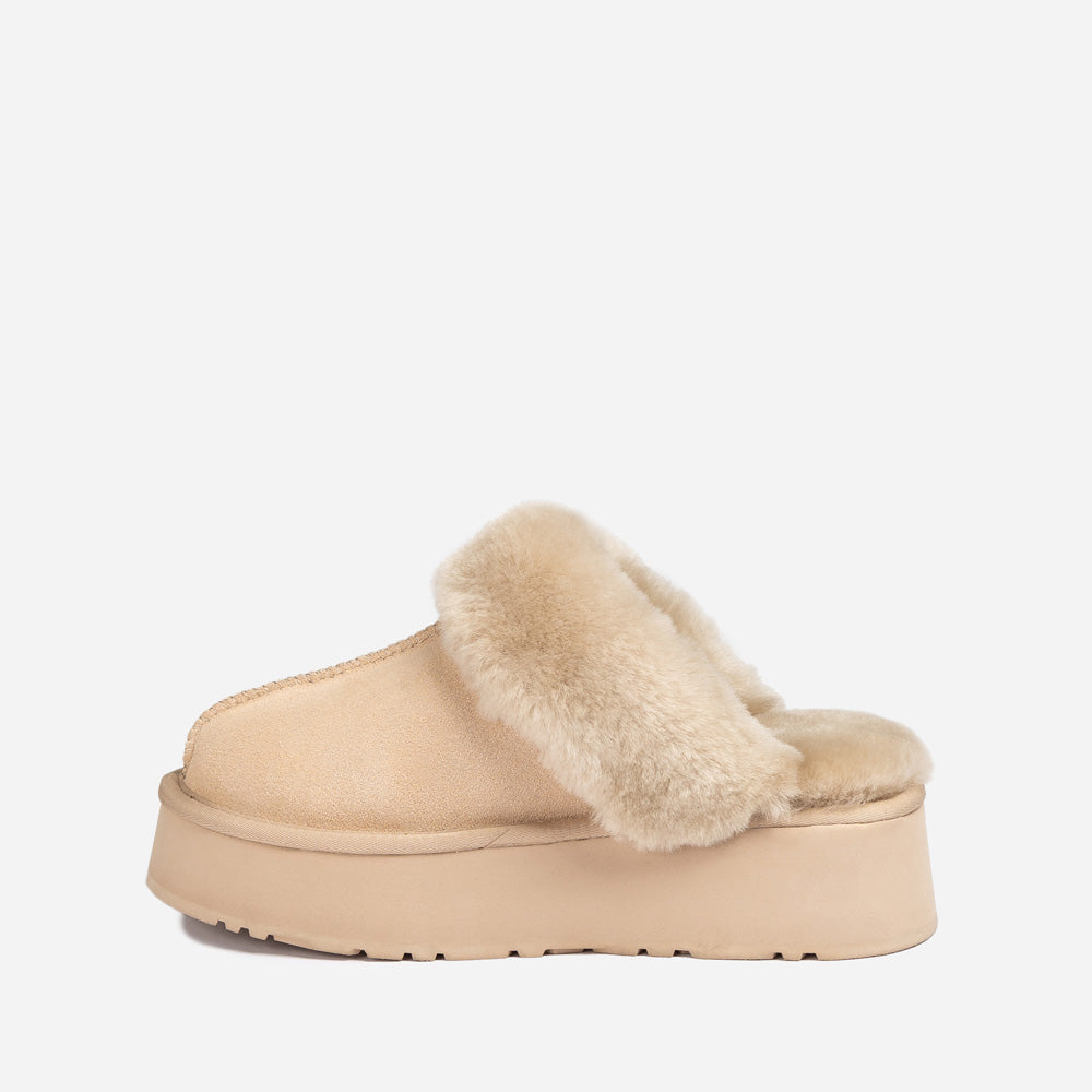 OZWEAR UGG Platform Slipper (Elastic Logo & Wool Strap) 4.5cm (Detachable Feature)(Water Resistant)