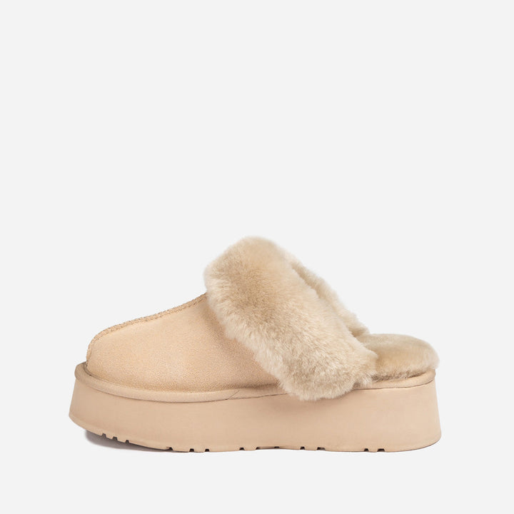 OZWEAR UGG Platform Slipper (Elastic Logo & Wool Strap) 4.5cm (Detachable Feature)(Water Resistant)
