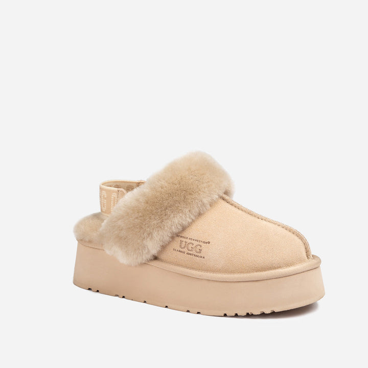 OZWEAR UGG Platform Slipper (Elastic Logo & Wool Strap) 4.5cm (Detachable Feature)(Water Resistant)