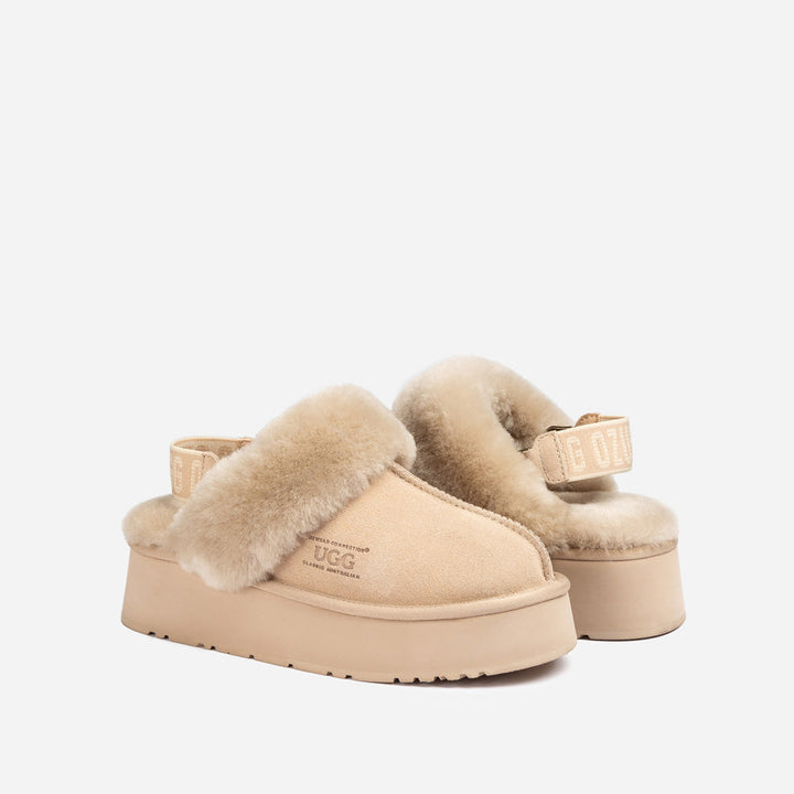 OZWEAR UGG Platform Slipper (Elastic Logo & Wool Strap) 4.5cm (Detachable Feature)(Water Resistant)