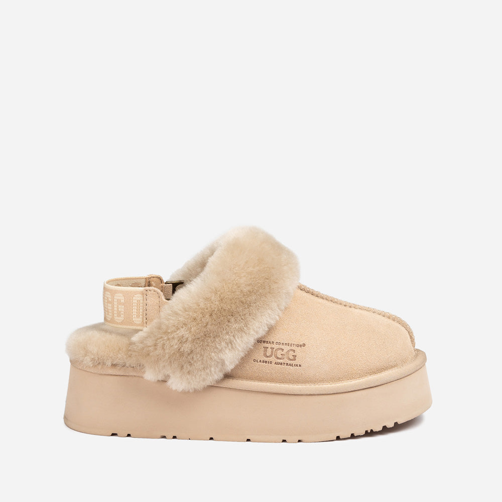 OZWEAR UGG Platform Slipper (Elastic Logo & Wool Strap) 4.5cm (Detachable Feature)(Water Resistant)