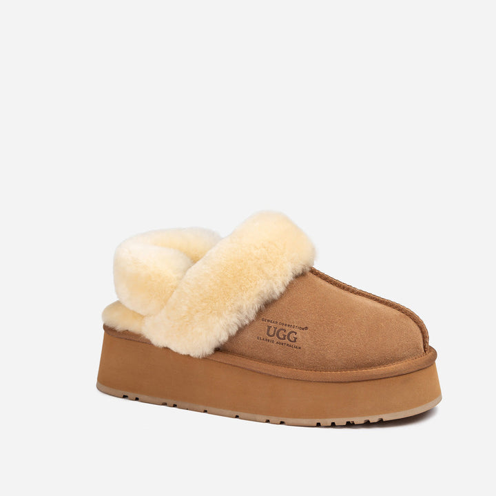 OZWEAR UGG Platform Slipper (Elastic Logo & Wool Strap) 4.5cm (Detachable Feature)(Water Resistant)