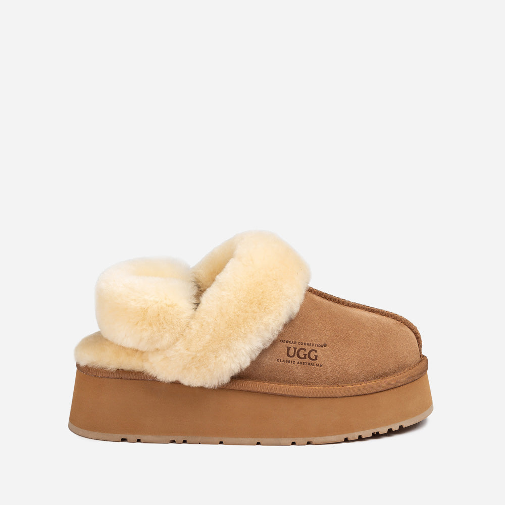 OZWEAR UGG Platform Slipper (Elastic Logo & Wool Strap) 4.5cm (Detachable Feature)(Water Resistant)
