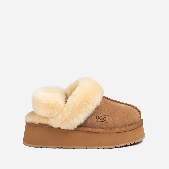 OZWEAR UGG Platform Slipper (Elastic Logo & Wool Strap) 4.5cm (Detachable Feature)(Water Resistant)