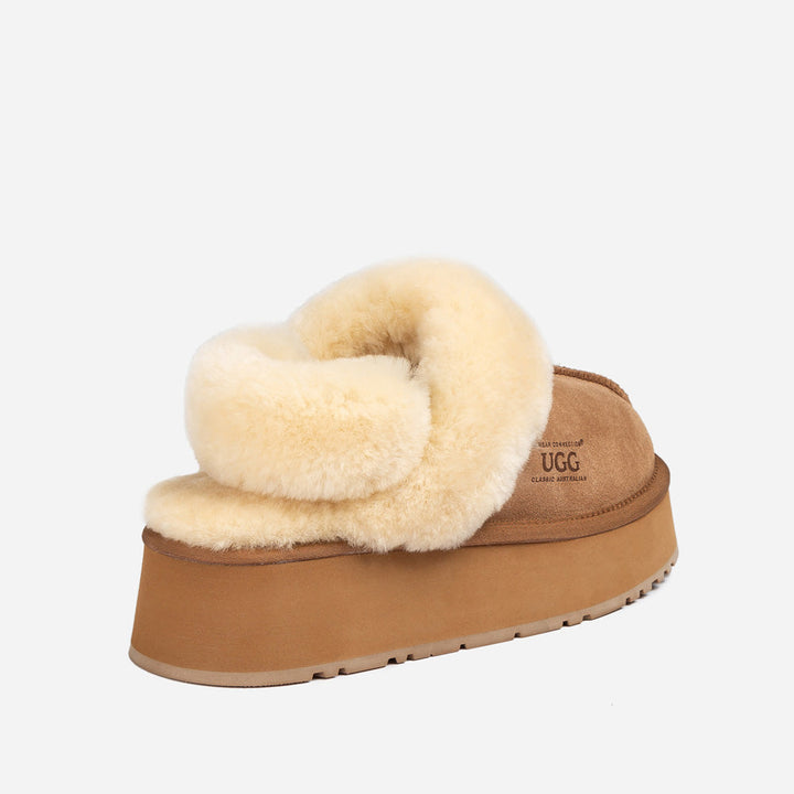 OZWEAR UGG Platform Slipper (Elastic Logo & Wool Strap) 4.5cm (Detachable Feature)(Water Resistant)