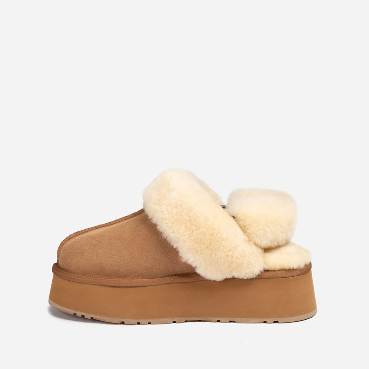 OZWEAR UGG Platform Slipper (Elastic Logo & Wool Strap) 4.5cm (Detachable Feature)(Water Resistant)
