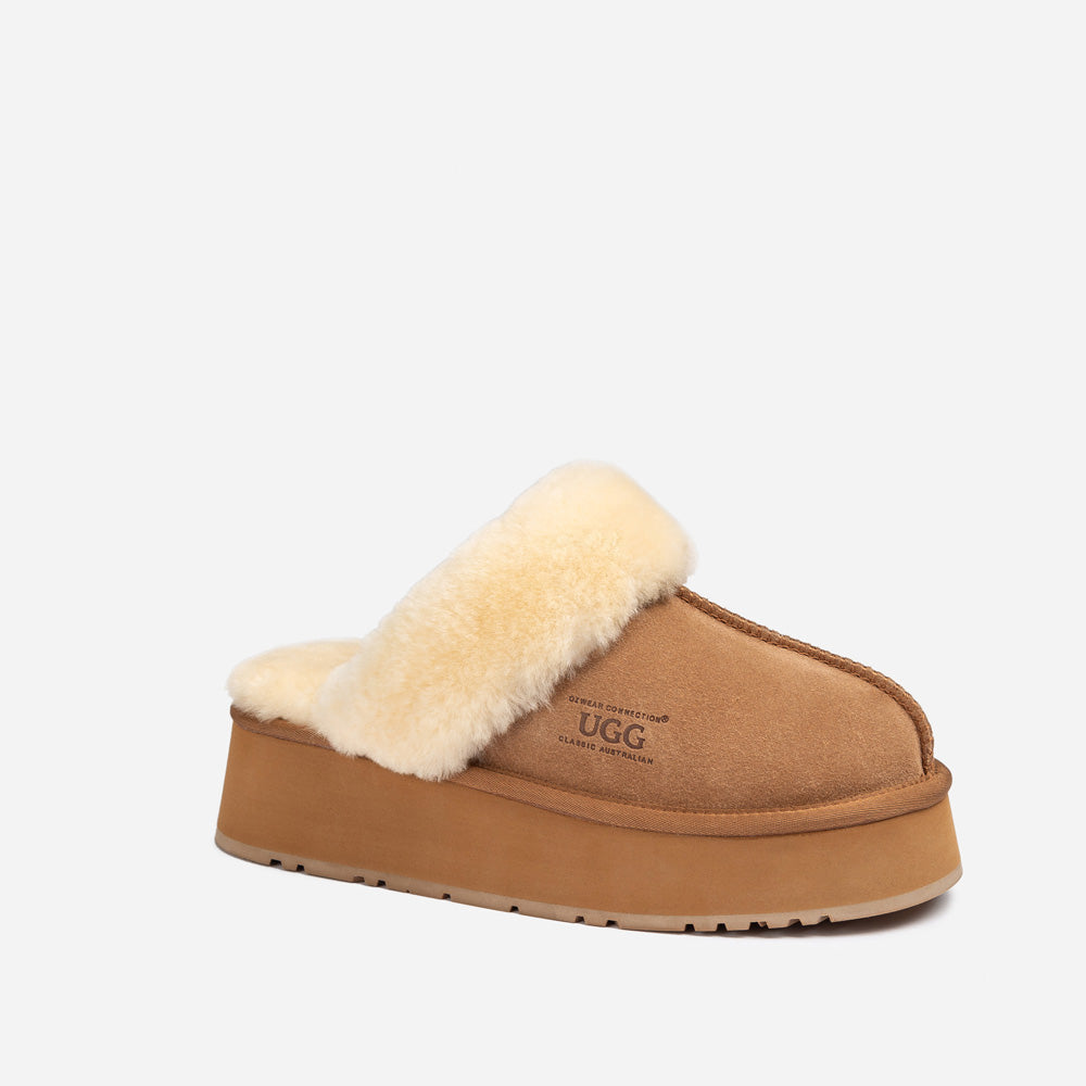 OZWEAR UGG Platform Slipper (Elastic Logo & Wool Strap) 4.5cm (Detachable Feature)(Water Resistant)