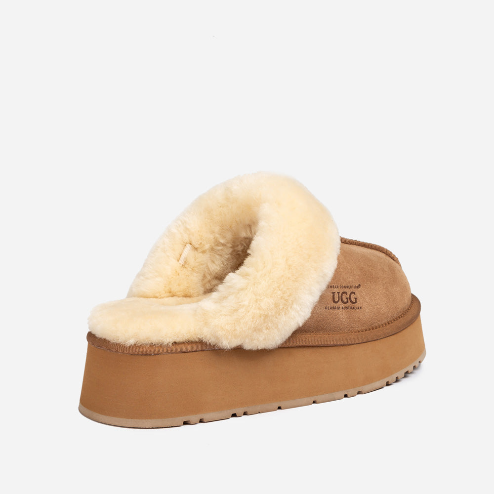 OZWEAR UGG Platform Slipper (Elastic Logo & Wool Strap) 4.5cm (Detachable Feature)(Water Resistant)