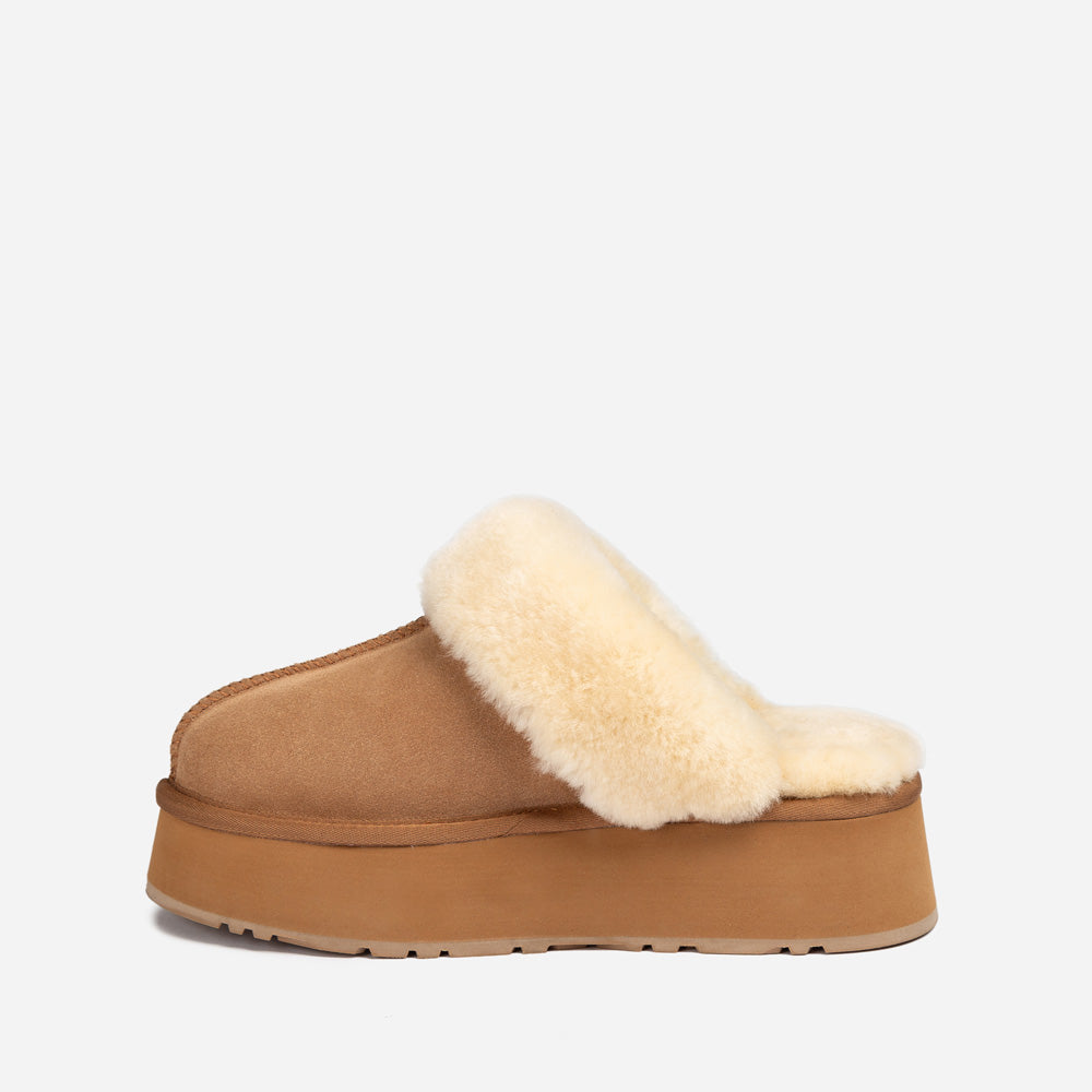 OZWEAR UGG Platform Slipper (Elastic Logo & Wool Strap) 4.5cm (Detachable Feature)(Water Resistant)