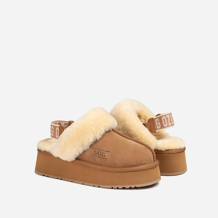 OZWEAR UGG Platform Slipper (Elastic Logo & Wool Strap) 4.5cm (Detachable Feature)(Water Resistant)