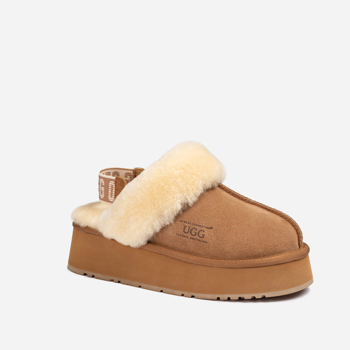 OZWEAR UGG Platform Slipper (Elastic Logo & Wool Strap) 4.5cm (Detachable Feature)(Water Resistant)