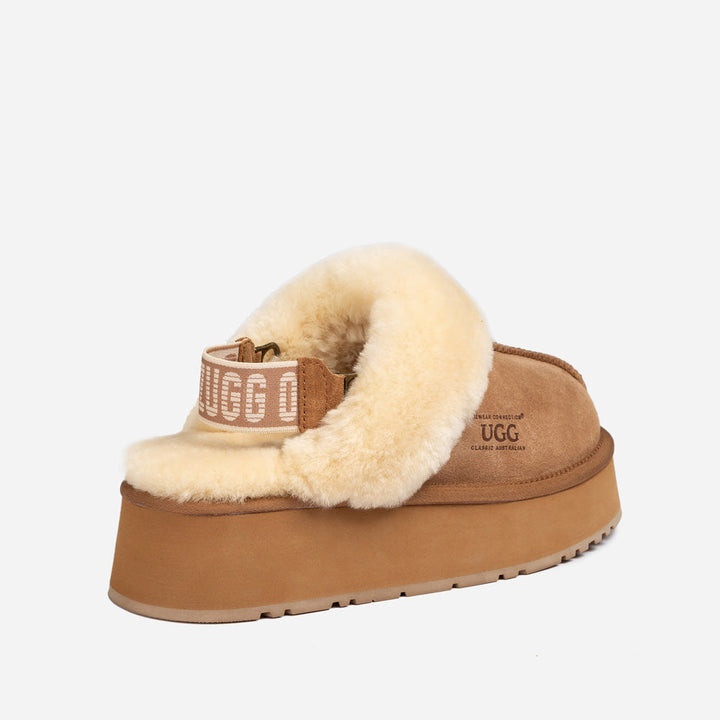 OZWEAR UGG Platform Slipper (Elastic Logo & Wool Strap) 4.5cm (Detachable Feature)(Water Resistant)