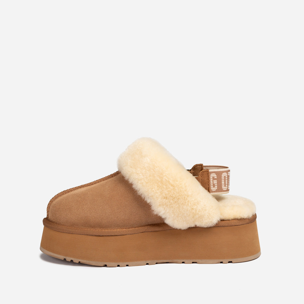 OZWEAR UGG Platform Slipper (Elastic Logo & Wool Strap) 4.5cm (Detachable Feature)(Water Resistant)