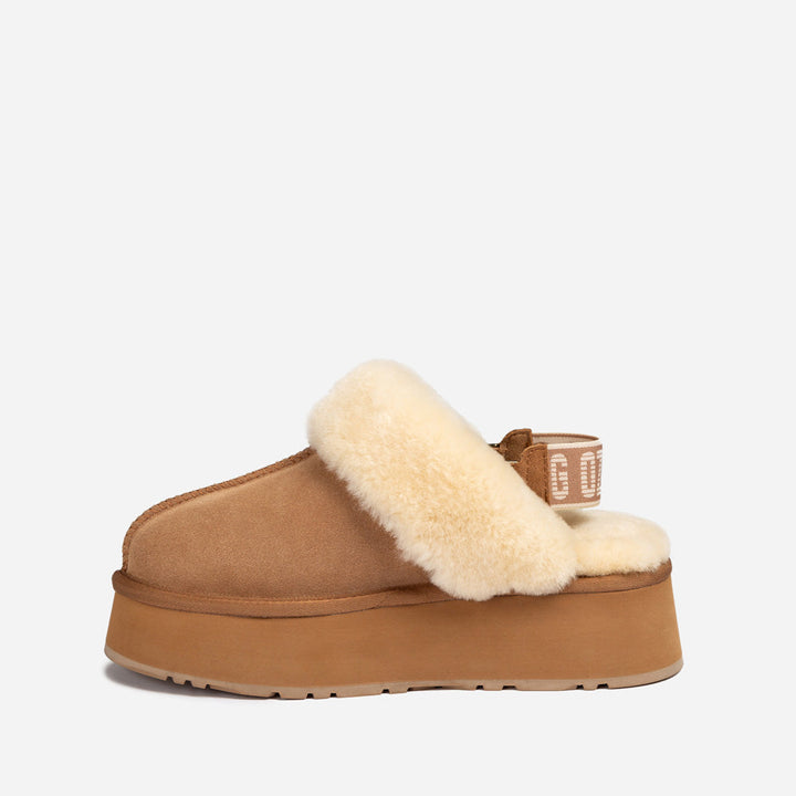OZWEAR UGG Platform Slipper (Elastic Logo & Wool Strap) 4.5cm (Detachable Feature)(Water Resistant)