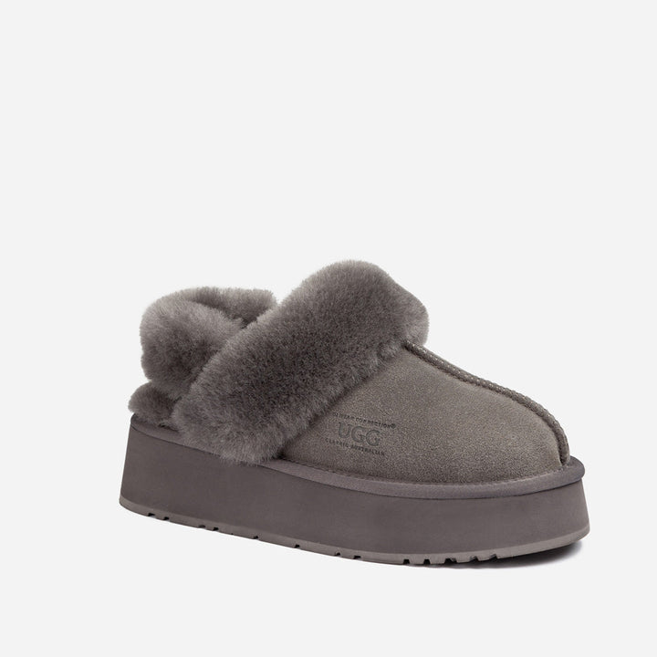 OZWEAR UGG Platform Slipper (Elastic Logo & Wool Strap) 4.5cm (Detachable Feature)(Water Resistant)